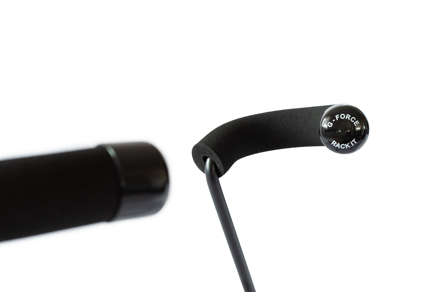 Closeup of the curved bars on the G-Force single board freestanding surfboard rack on a white background