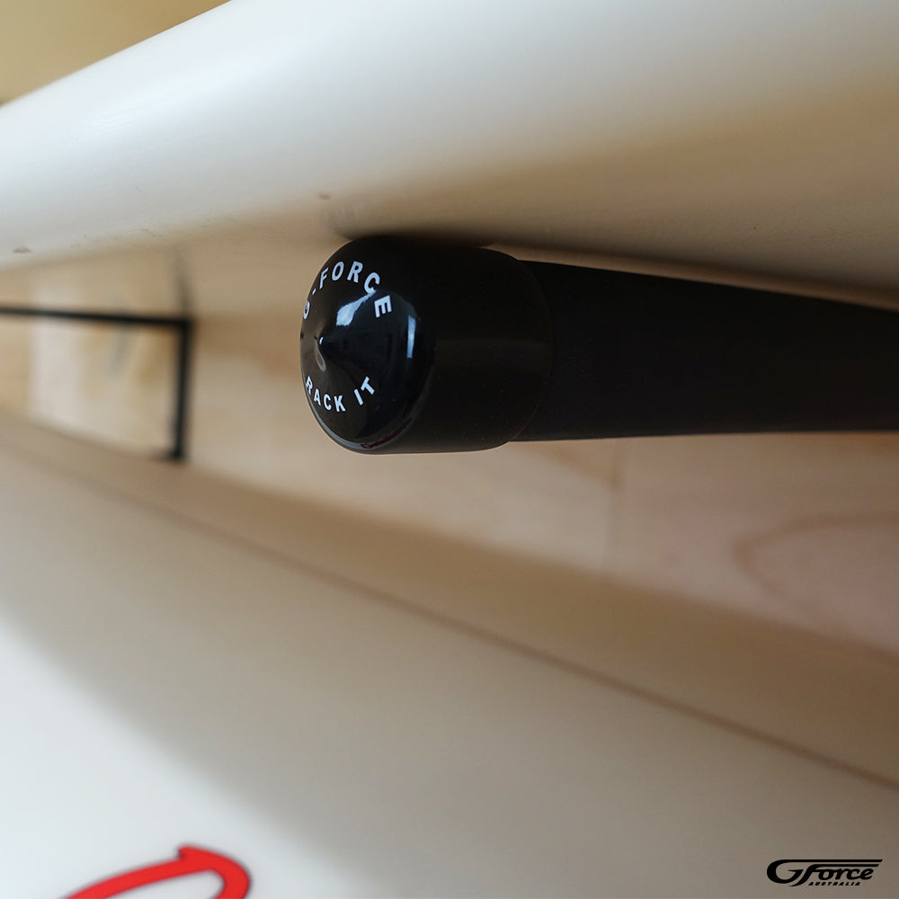 Close-up of the GF14/4H Wall Mounted Garage Surfboard Rack bar