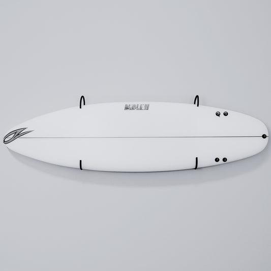 A surfboard on the G-Force GF15H Wall Mounted Surfboard Rack