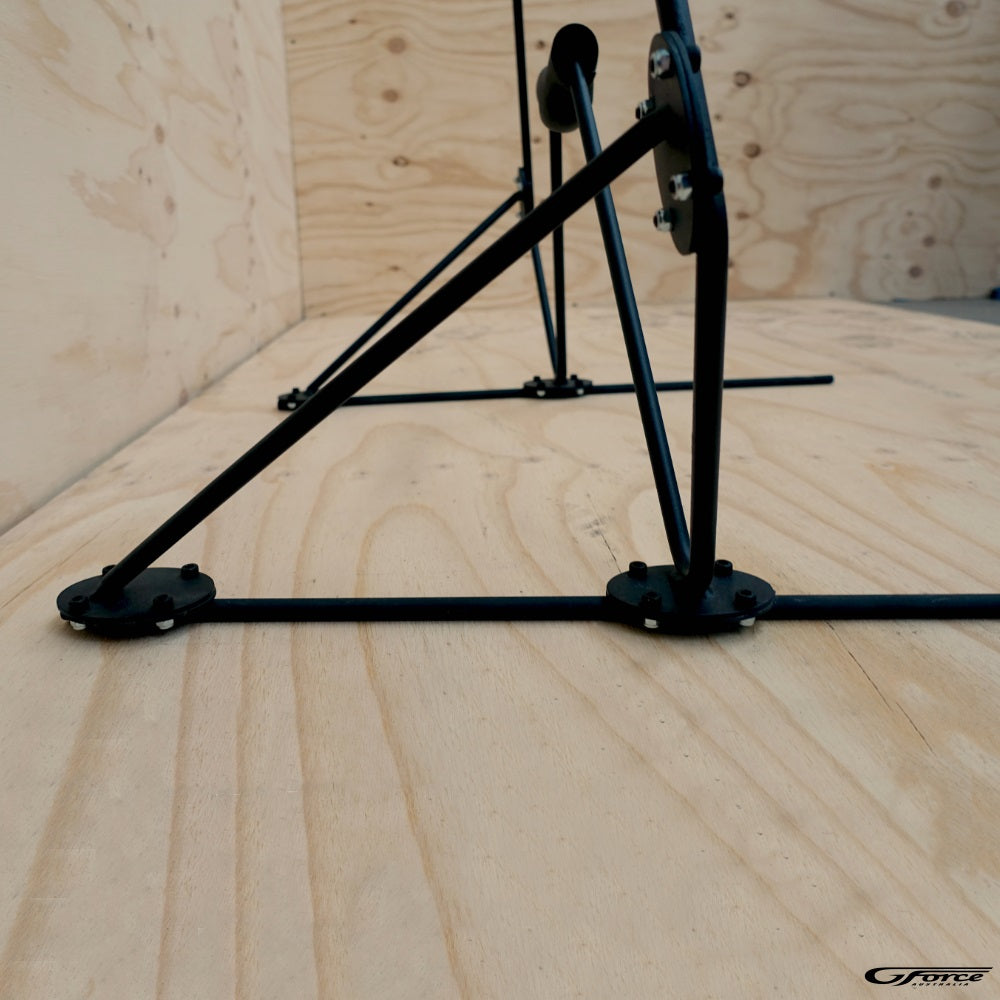 Close-up side view of the GF6MM - Free Standing Mini Mal Surfboard Rack without a surfboard