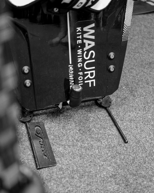 Close up of a wakeboard on the G-Force Freestanding Wakeboard Rack