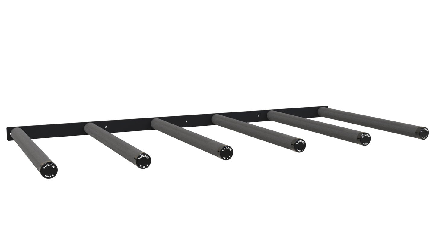 The GF14/6V Wall Mounted Surfboard Rack without any surfboards on a white background