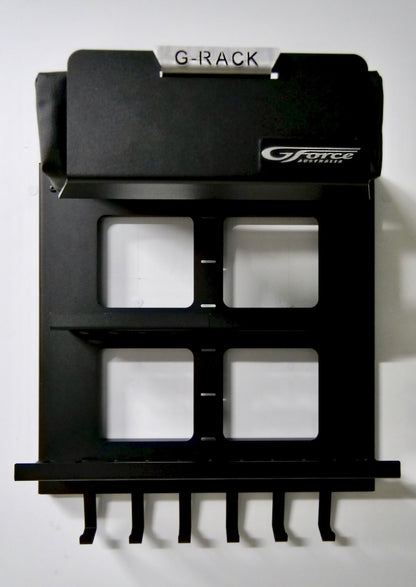 The G-Rack Model 4 - Wall Mounted Mountain Bike Rack mounted on a white wall