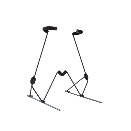 Side view of the G-Force freestanding Mini Malibu surfboard rack on a white background