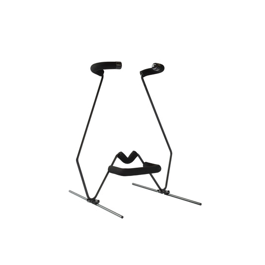 Side view of the G-Force freestanding surfboard rack on a white background