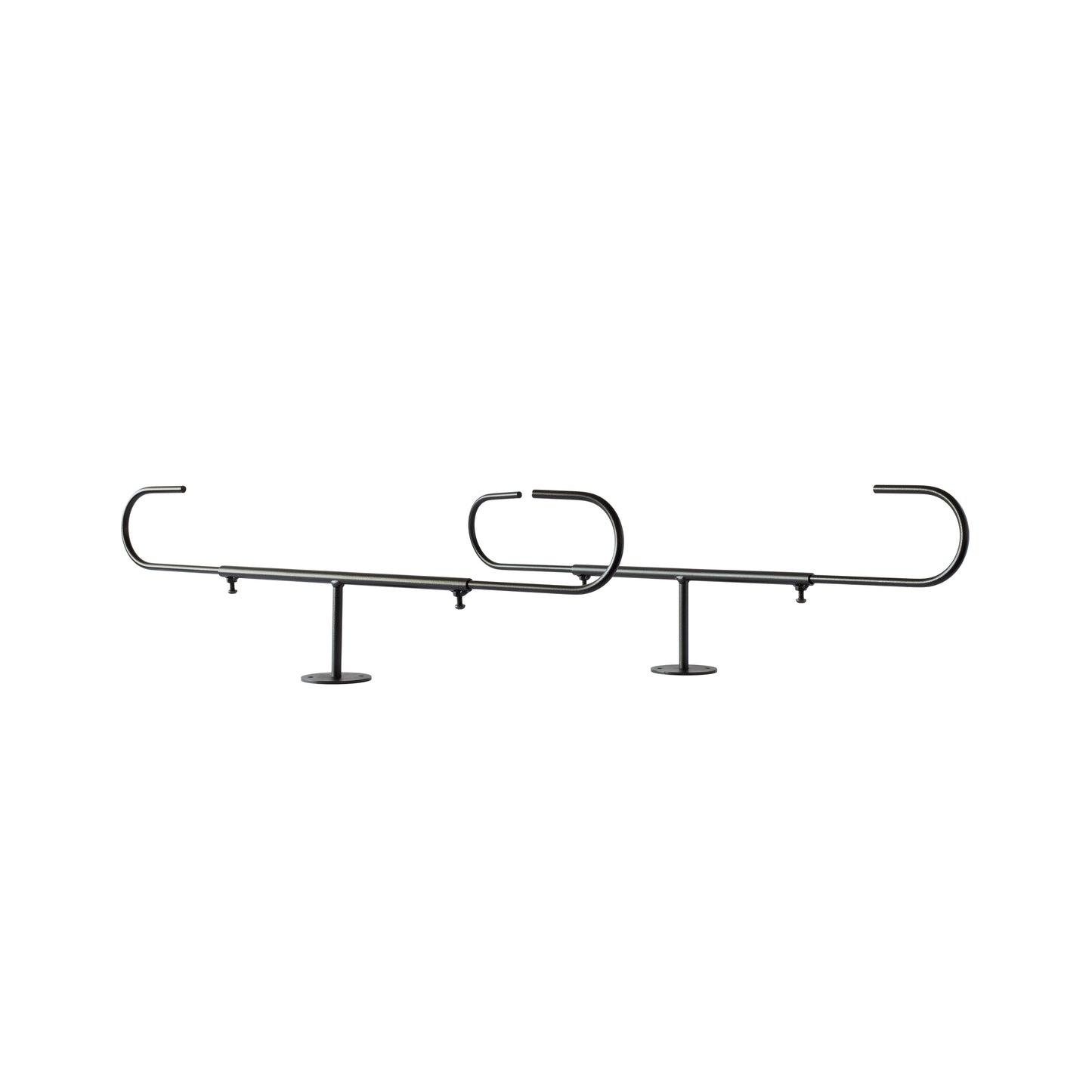 Two-piece G-Force wall mounted horizontal surfboard rack on white background