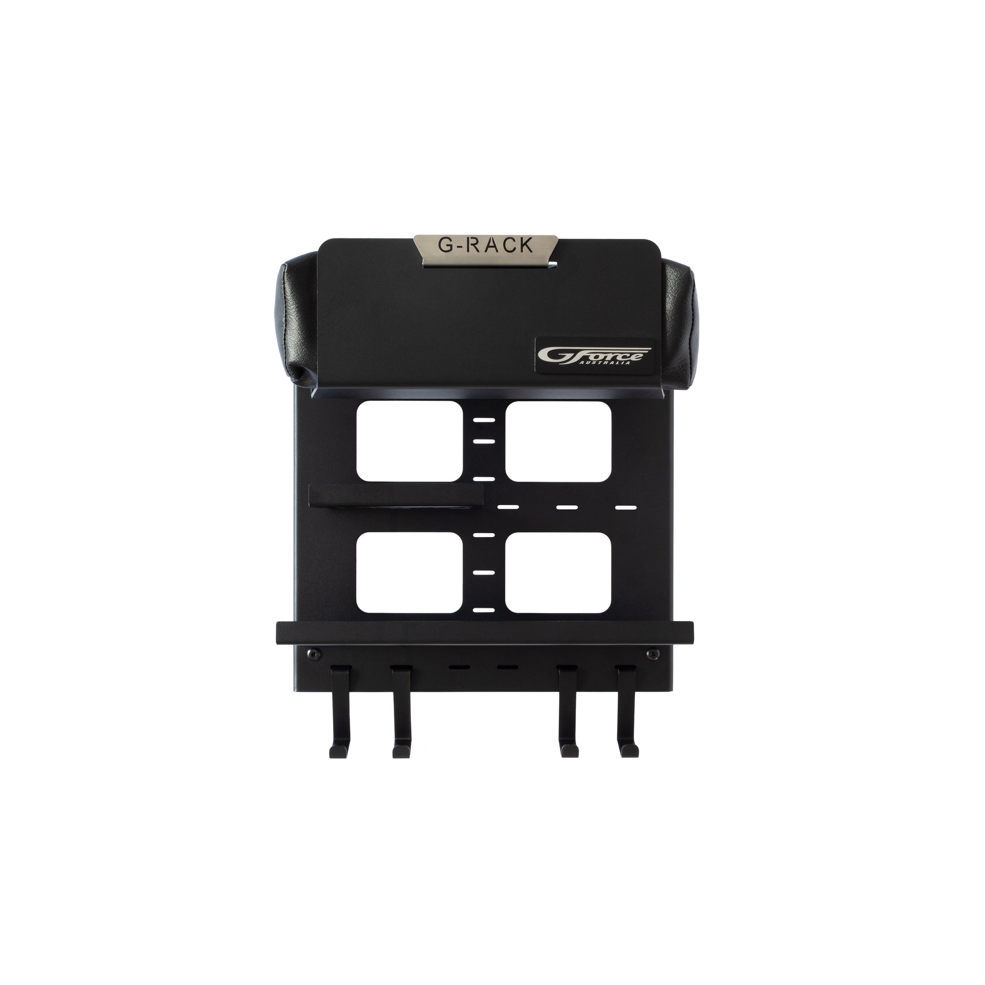 The G-Force G-Rack Model 2 wall mounted bike rack with hooks & shelf on a white background