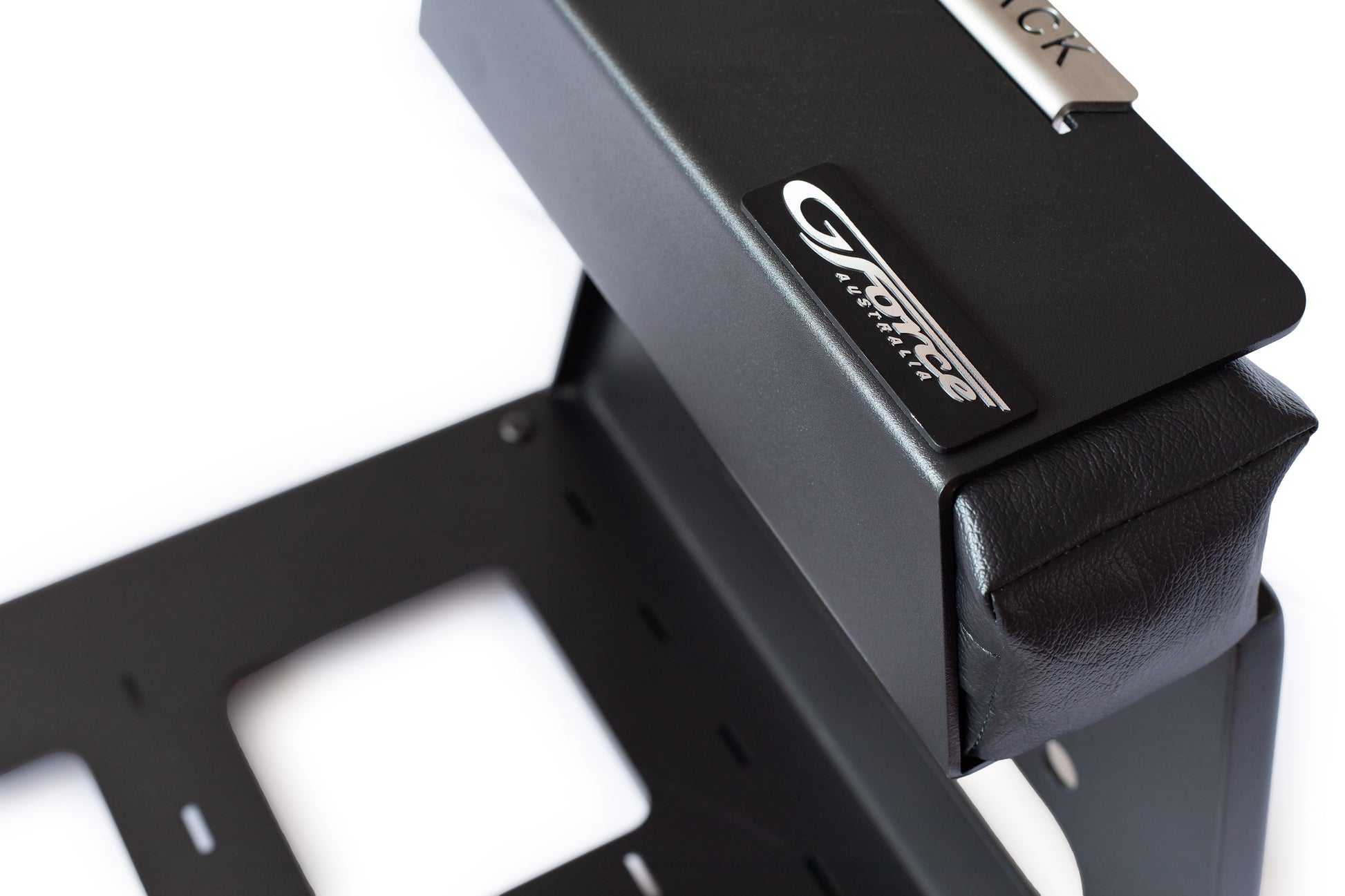 Closeup of the G-Force G-Rack wall mounted bike rack showing the G-Force logo