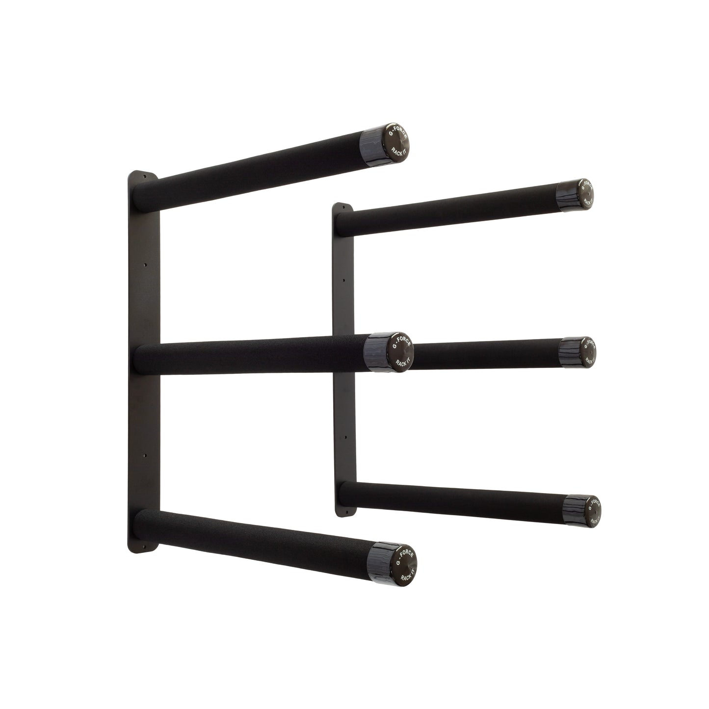 G-Force three board wall mounted stand up paddle board rack on a white background