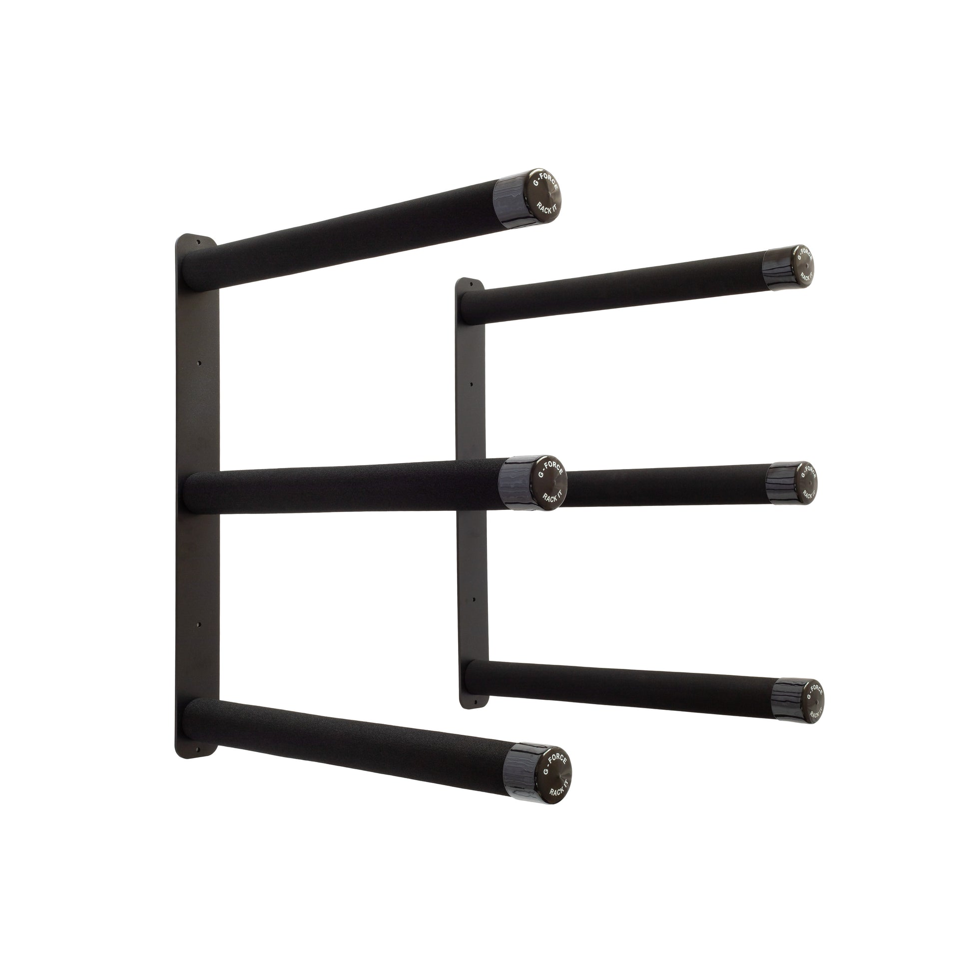 G-Force three board wall mounted stand up paddle board rack on a white background