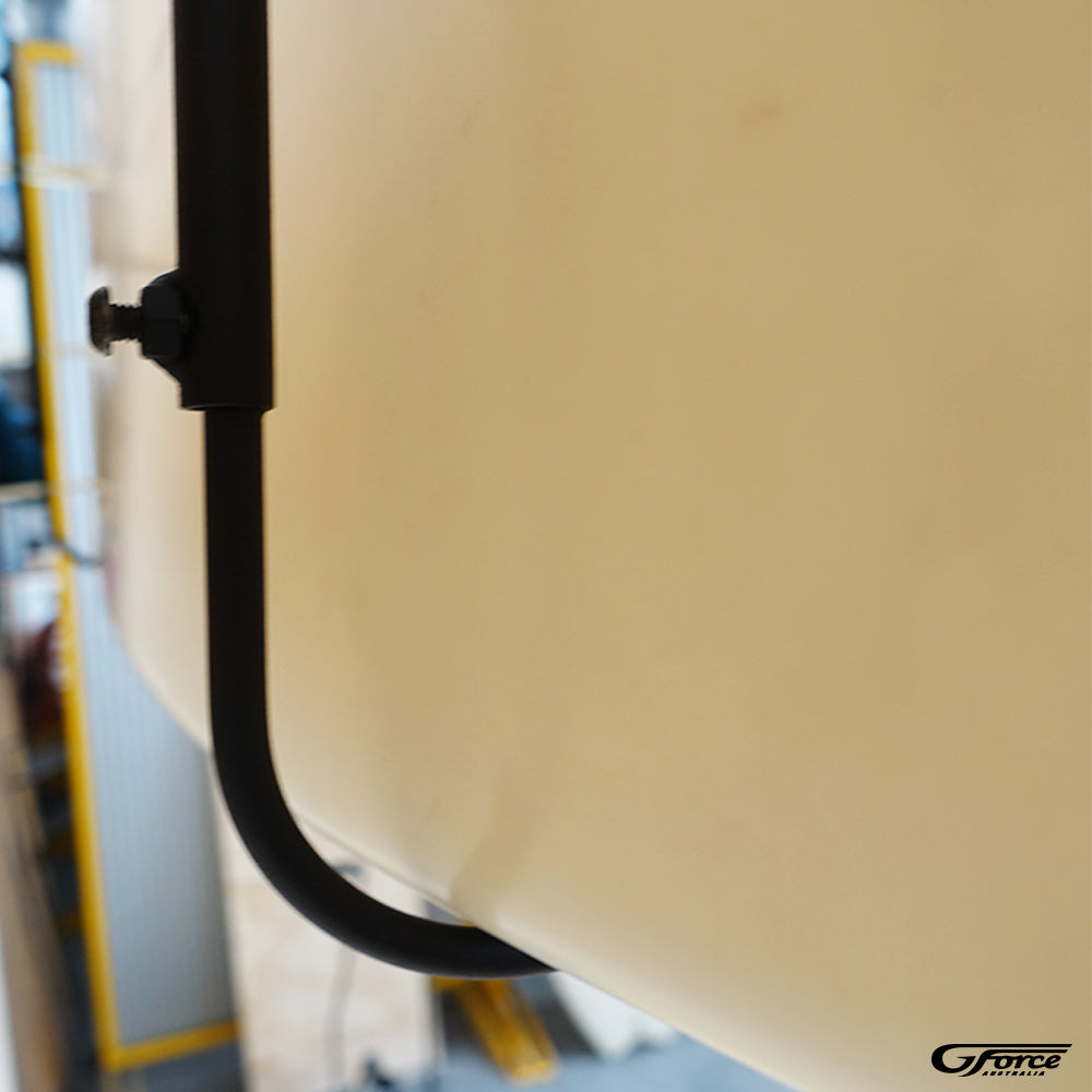 Close-up side view of a bar on the GF15H - Wall Mounted Surfboard Rack holding a surfboard