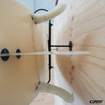 Close-up side view of the GF15H - Wall Mounted Surfboard Rack holding a surfboard