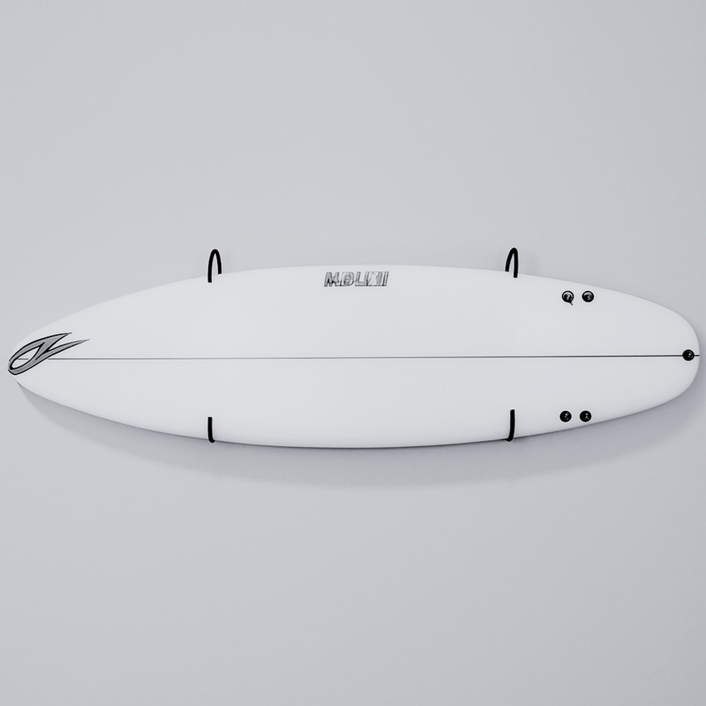 A surfboard on the G-Force GF15H Wall Mounted Surfboard Rack