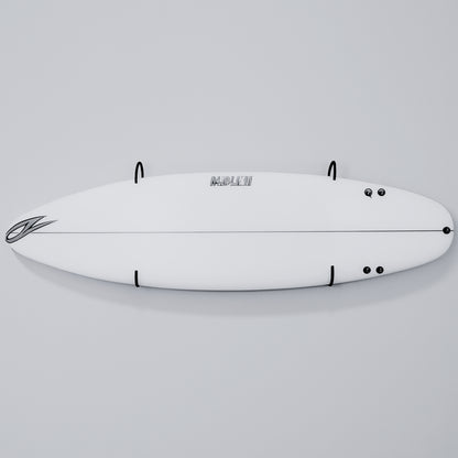 A surfboard on the G-Force GF15H Wall Mounted Surfboard Rack