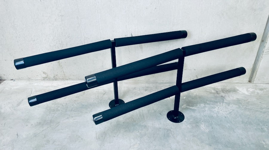 Both rungs of the GF13/B4 - Ceiling Mounted Surfboard Rack to hold four surfboards