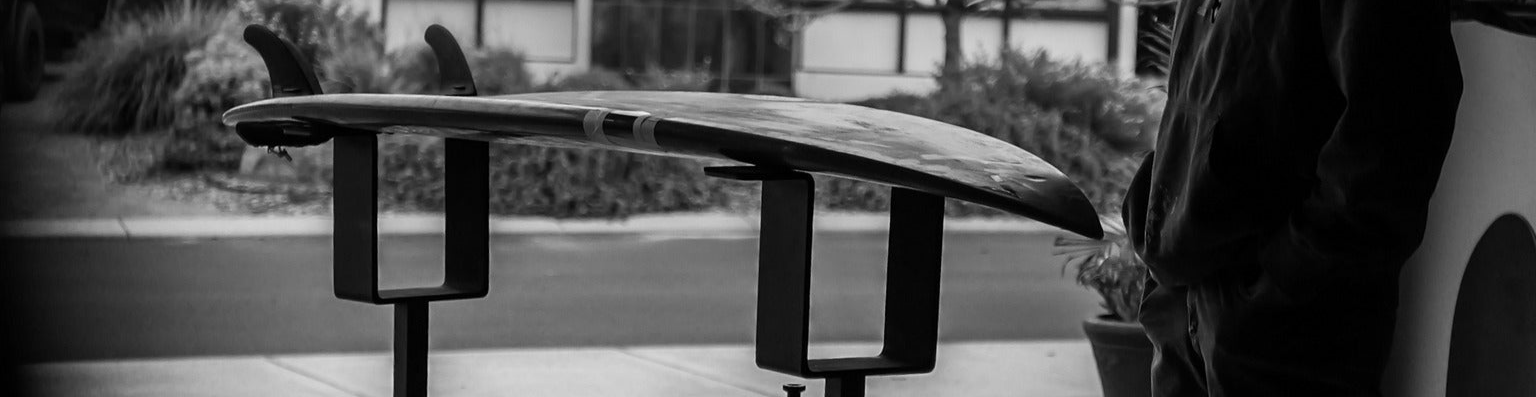 Surfboard sitting on the G-Force Shaping Rack