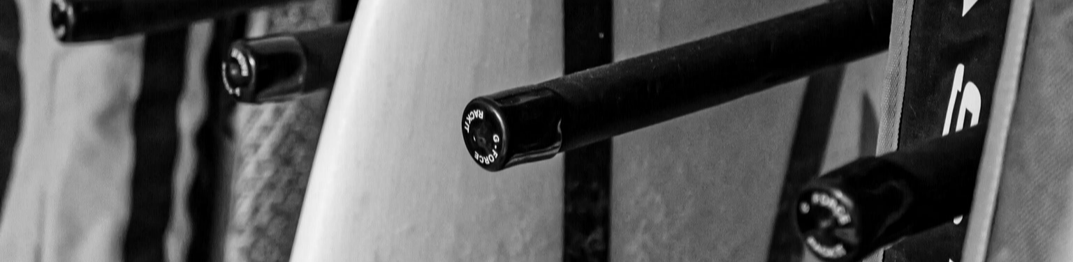 Close up of a G-Force wall mounted surfboard rack